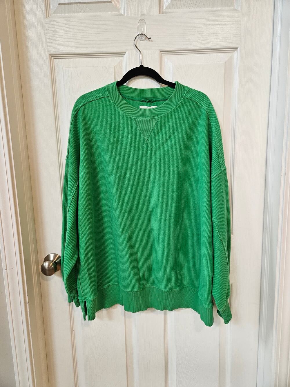 Aerie Women’s M Green Oversized Ribbed Sweatshirt Pullover 100% Cotton